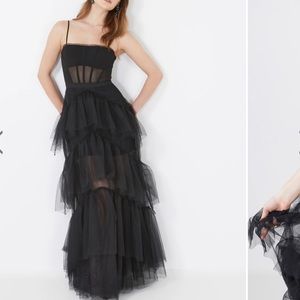BCBG Oly Tiered Ruffle Tulle Gown